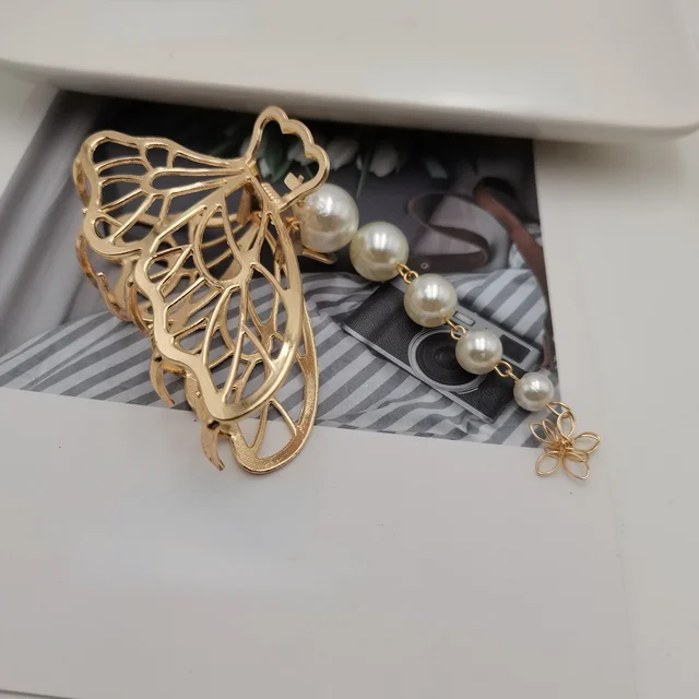Bilandi 2021 New Metal Hair Claw Clips With Chain Tassel Glass Beads Butterfly Bow Dangle Hair Clips  For Women Hair Accessories hairpin-No 11