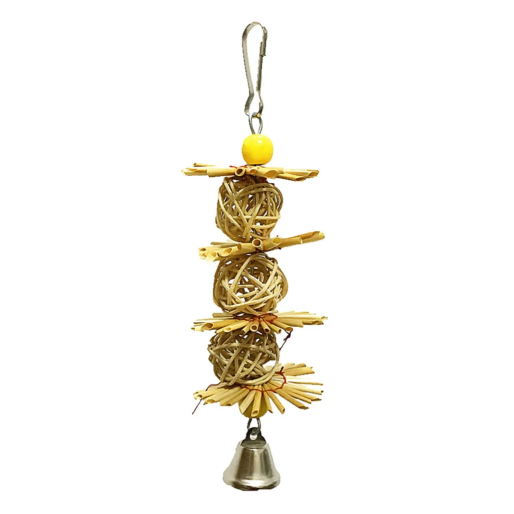 Colgante de pájaro para mascota, colgante de jaula de pájaro de juguete de paja Natural, juguete para masticar, Columpio de pájaro amoroso, campana para masticar