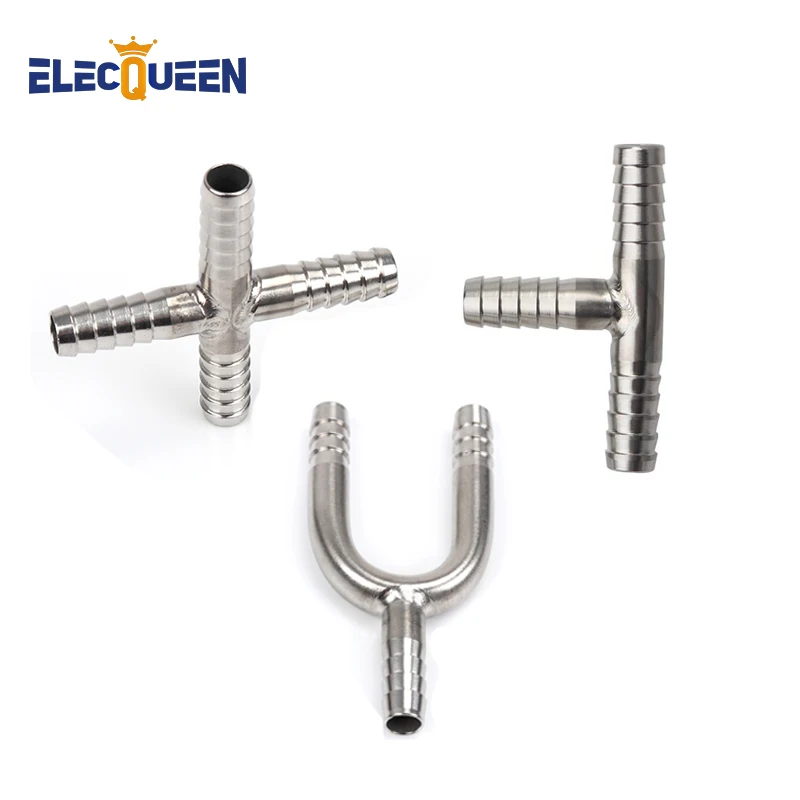 Y Shape U Shape T Cross Hose Barb Stainless Steel 1/4" 7mm Barb Fitting 3 Way Tee Barbed Co2 Hose Splicer Homebrew beer hose connector