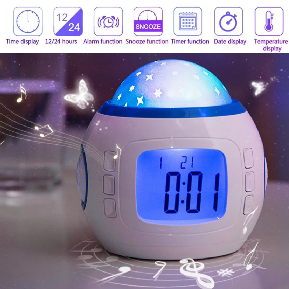 Projection Alarm Clock, Star Sky Projector LED Music Alarm Clock