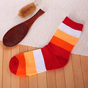 

5 Pairs Men Rainbow Colorful Stripes Long Socks Breathable Cotton Tube Stockings 23GE