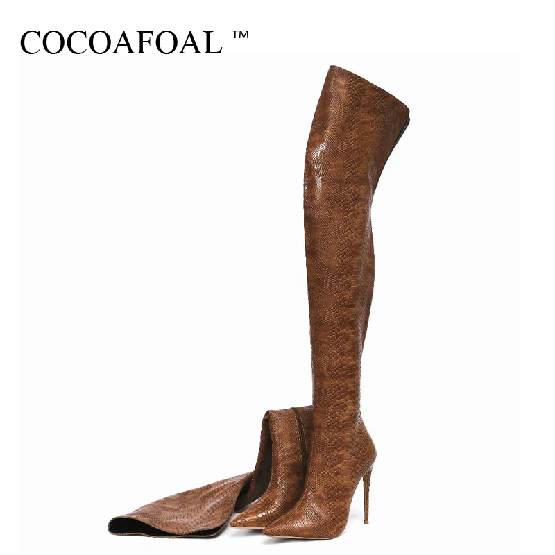

COCOAFOAL Snakeskin Women's Over The Knee Boots Woman High Heel Botas Plus Size 44 45 Thigh High Boots Sexy Fashion Sexy Shoes