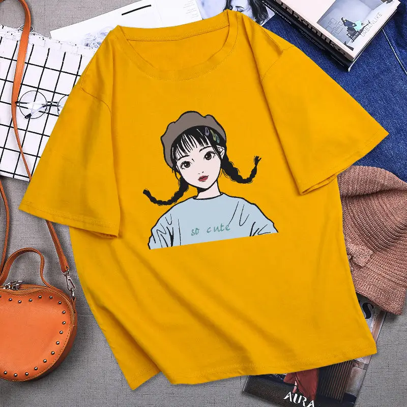 

Women's 100% Cotton Short-sleeved T-shirt Women 2020 New Wave Korean Version of Loose Tops Plus Size Blouses Womens Clothing