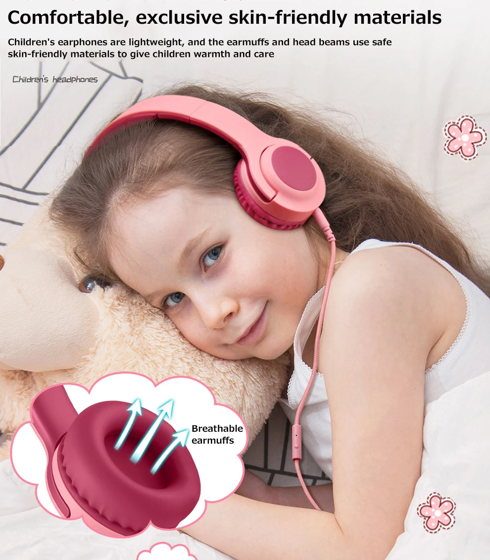 JINSERTA Children Headphone Foldable Child Earphone Wire Control Wired Phone Boy Girl Headset with Microphone Kids Headsets Gift