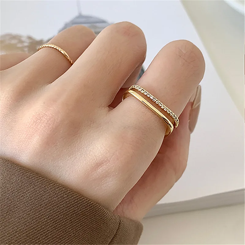 Korean Simple Rings For Women 2021 New Design Double Layers Square Open Ring Jewelry bijoux