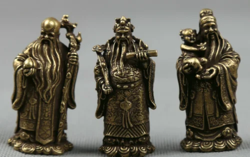 Маленькая китайская Бронзовая статуэтка Taoism 3 Бог долголетия Fu Lu Shou Life