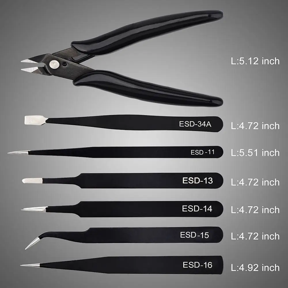 

6Pcs Anti-static ESD Stainless Steel Tweezers with a pliers Maintenance Hand Tools For welding rework cell-phone repair tool