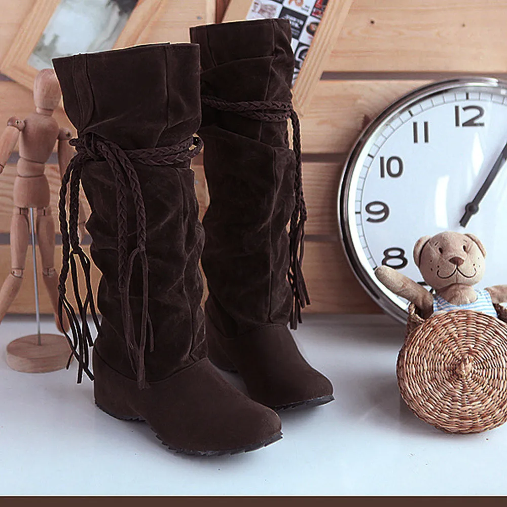 Women Boots Autumn Winter Ladies Fashion Flat Boots Shoes Women Heighten Platforms Thigh High Boot Motorcycle Shoes#830