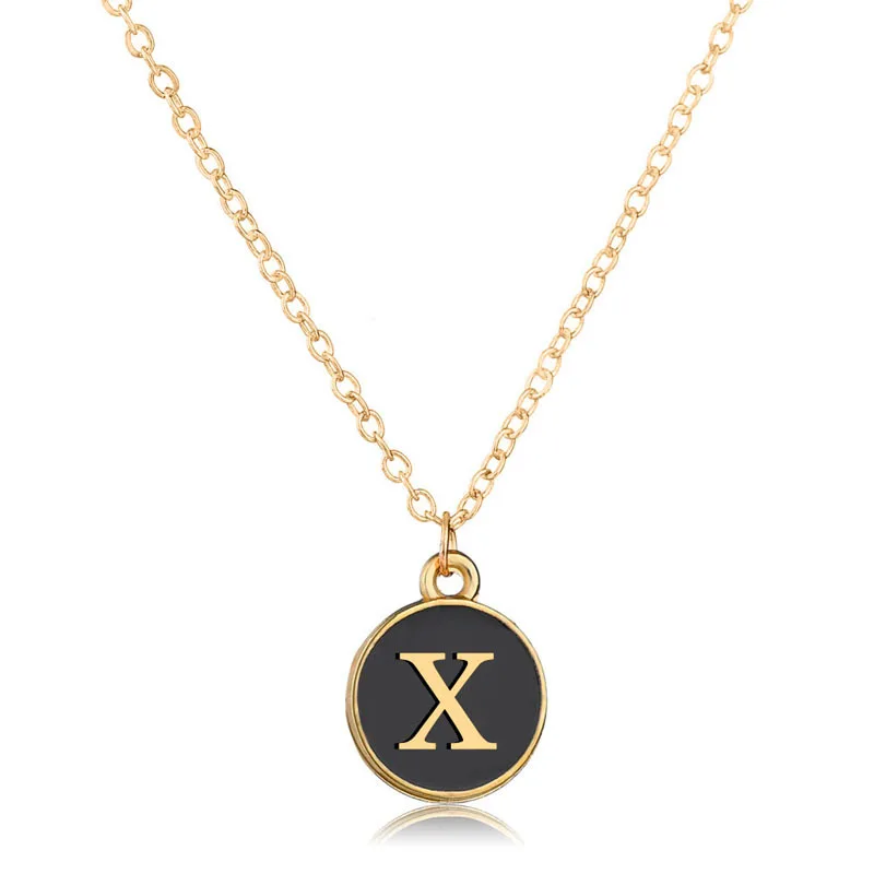 Простые 26 подвески-буквы ожерелье с алфавитом и монеткой, оригинальное Очаровательное ожерелье с черной круглой надписью, A-Z ожерелье с ключицей, подарок