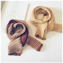 Корейский Повседневный шерстяной хлопковый Полосатый Мягкий теплый осенне-зимний толстый детский шали шарфы для мальчиков и девочек Аксессуары-LHC