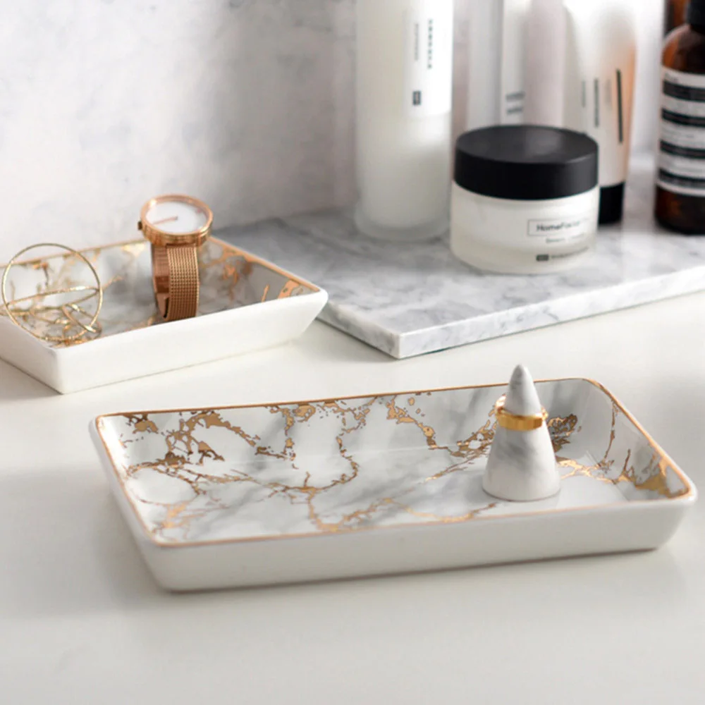 Nordic Storage Trays Marble Pattern Ceramics Table Minimalist Dessert Jewelry Storage Plate Office 