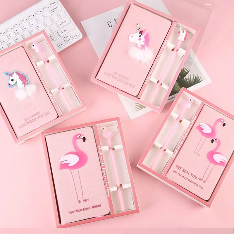 

Creative Hardcover stationery Unicorn and Flamingo Notebook Gift Box Pretend Notebook Suit Office School Supplies
