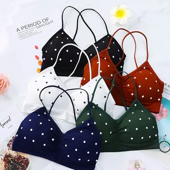 

Women Retro Polka Dot Print Bralette Sexy V-Neck Criss Cross Beauty Back Seamless Bra Lingerie Push Up Padded Wireless Underwear