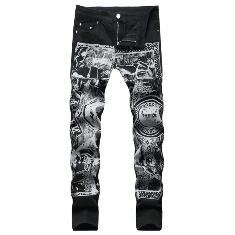 Casual Streetwear Black Slim Fit Jeans Men 2021 Autumn Color-printed Jeans Denim Pants Men Trendy Graffiti Skinny Jeans Toursers
