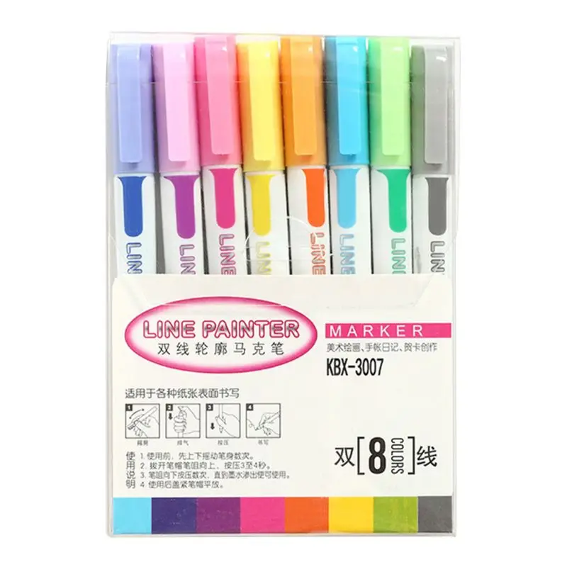 Новинка 8 шт цветной маркер ручка для рисования двойная линия контурная ручка для рукописного ввода