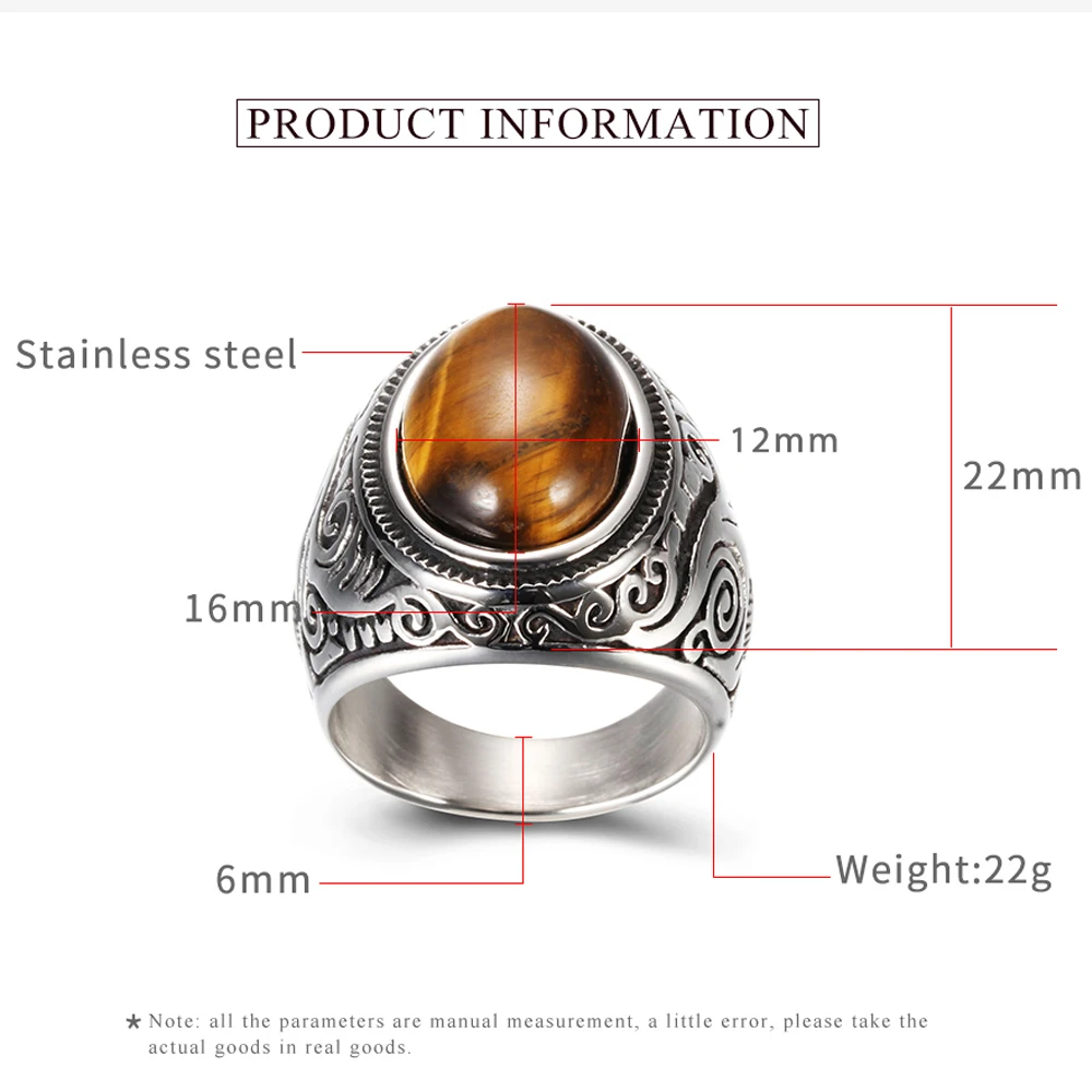 Wholesale Retro Jewelry turquoise Stone Rings For Men Titanium Steel Inlaid Three Colors Onyx Ring Men Domineering Opal Ring 6