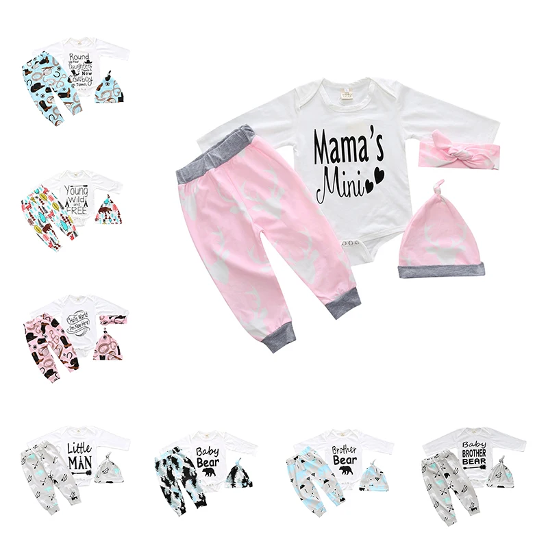 

3pcs Newborn Baby Girls Boys clothes Cotton Cartoon Long Sleeve Romper+ Pants +Hat Toddler Infant Outfits Clothes Set MB518