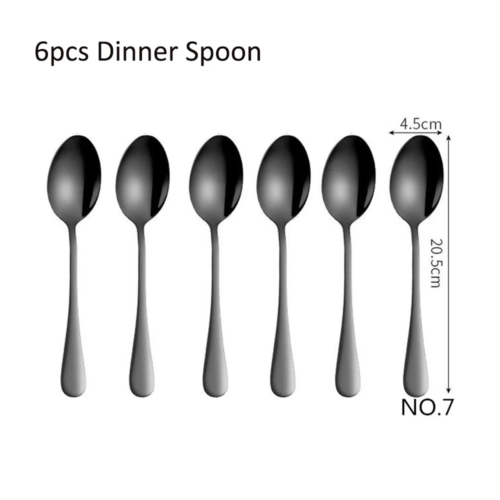 NO7 Dinner Spoon 6 шт./компл. черная столовая посуда, нержавеющая сталь набор столовых приборов нож для раздачи вилка совки набор столовых приборов набор кухонных принадлежностей - Цвет: NO7 Dinner Spoon