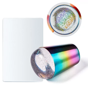 

1PCS Handle Holographic Transparent Nail Stamper for Stamping Plate Clear Jelly Silicone Stamper Head Nail Art Templates Tool