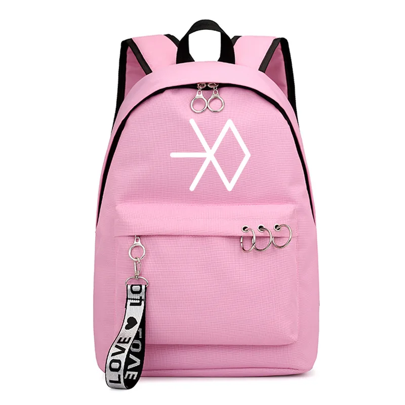 EXO Korean Team Backpack School Book Bags Man group Mochila Travel Bag Laptop Ribbon Ring Circle Boy Girls Backpack Pink Black - Цвет: Style 4