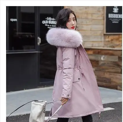 Длинный Паркер хлопок женщин, зимнее пальто женщин, толстые повседневные размеры овец пальто средней длинны, Модная хлопковая куртка, пальто из искусственного меха CH808 - Цвет: pink