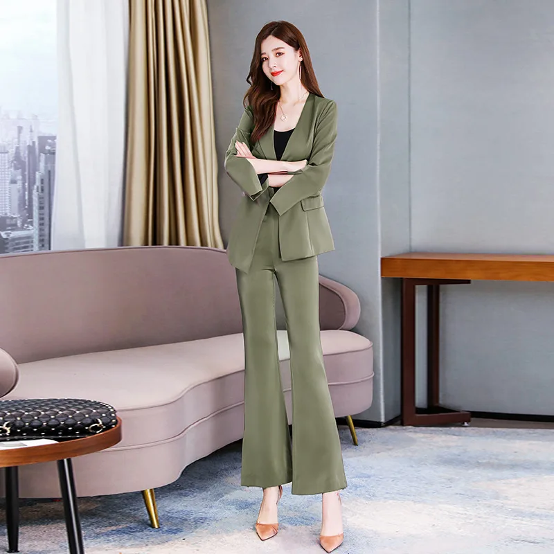 Женский посведневный комбинезон, пиджак и узкие брюки-карандаш, комплект из 2 предметов, женская одежда для офиса, деловой костюм - Цвет: green