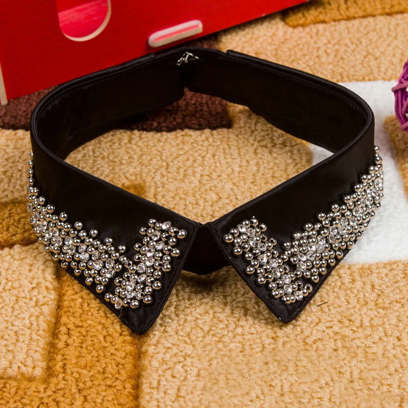 

Black Rhinestone Fake Collar Women Detachable Collar Ladies Crystal False Collar Shirt Beads Neckwear Cloth Apparel Accessory
