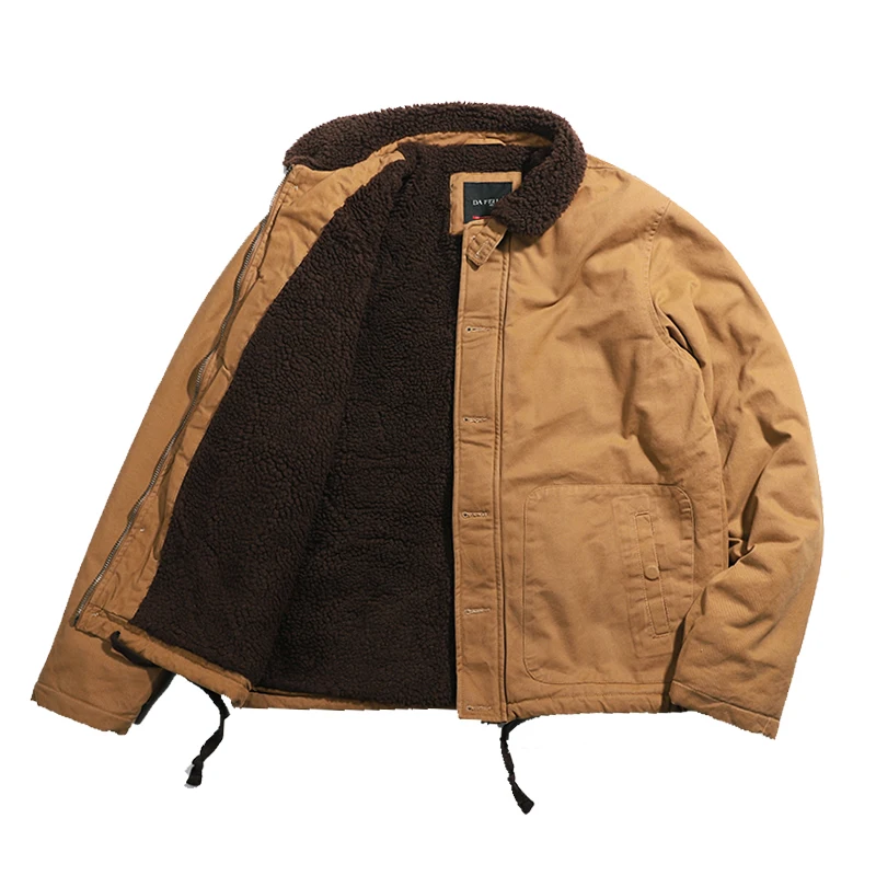 DAFEILI 100% Cotton Military Vintage Motorcycle n1 Deck Jacket Sherpa Lined Thick Outdoor Winter Jackets Coats Warm Men's Parkas 6