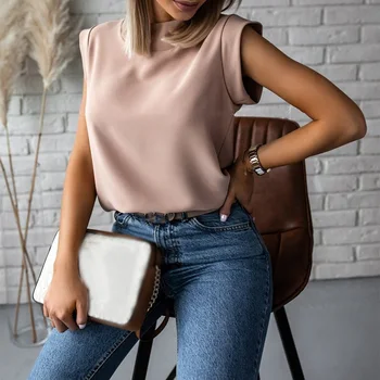 

Mock Neck Solid Casual Women Blouse Summer Sleeveless Black White Female Tops Blusa Mujer 2020 New Fashion Loose Blouses Woman