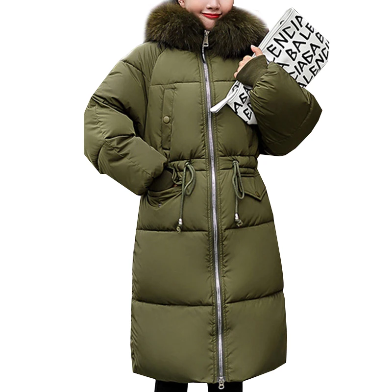 

Winter Jacket Women Hooded Fur Collar Cotton Korean Long Coat Womens Plus Size Loose Thick Jackets Female Casual Outwear Clothes
