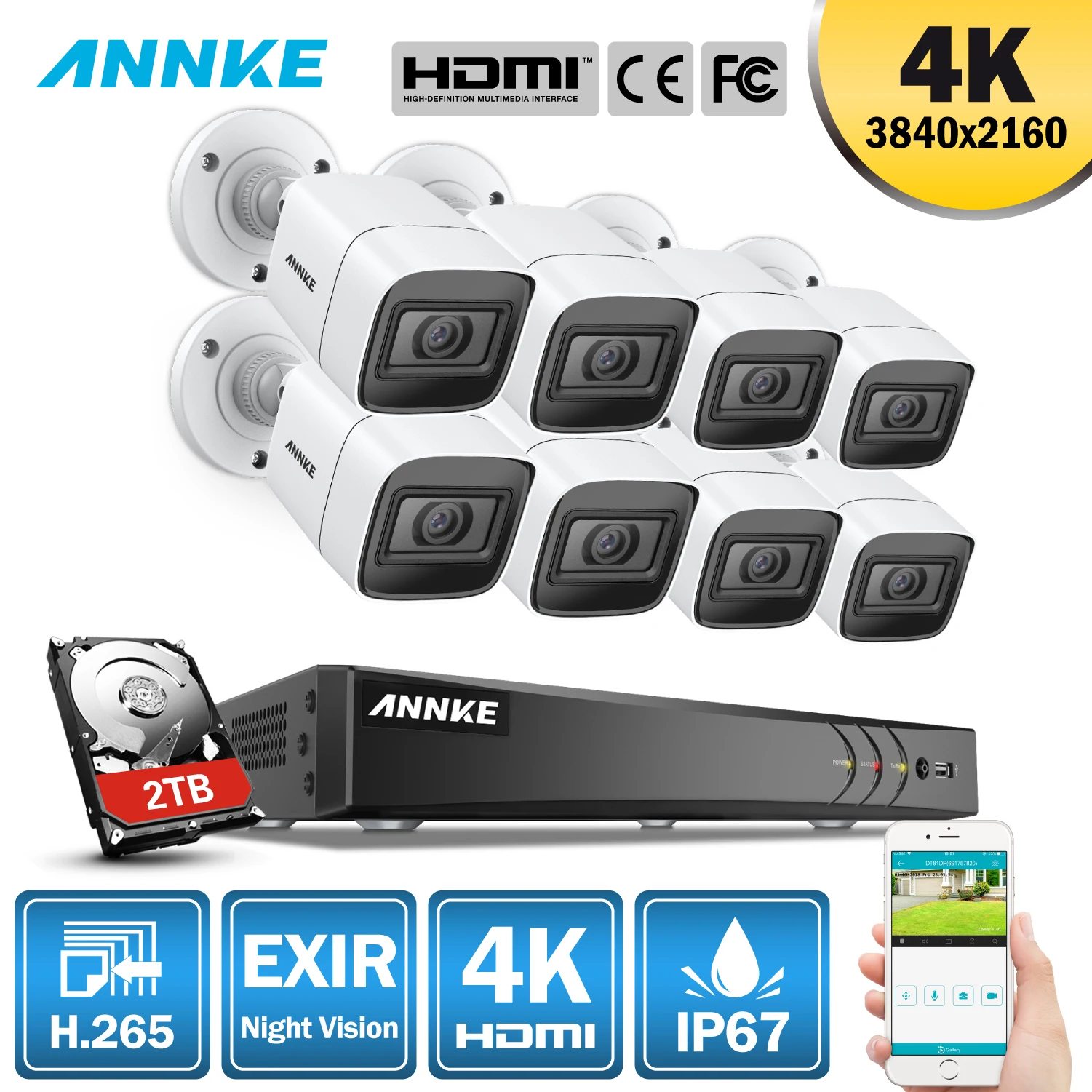 ANNKE 4K Ultra HD 8CH DVR комплект H.265 CCTV камера система безопасности 8MP система видеонаблюдения ИК Открытый ночное видение комплекты видеонаблюдения