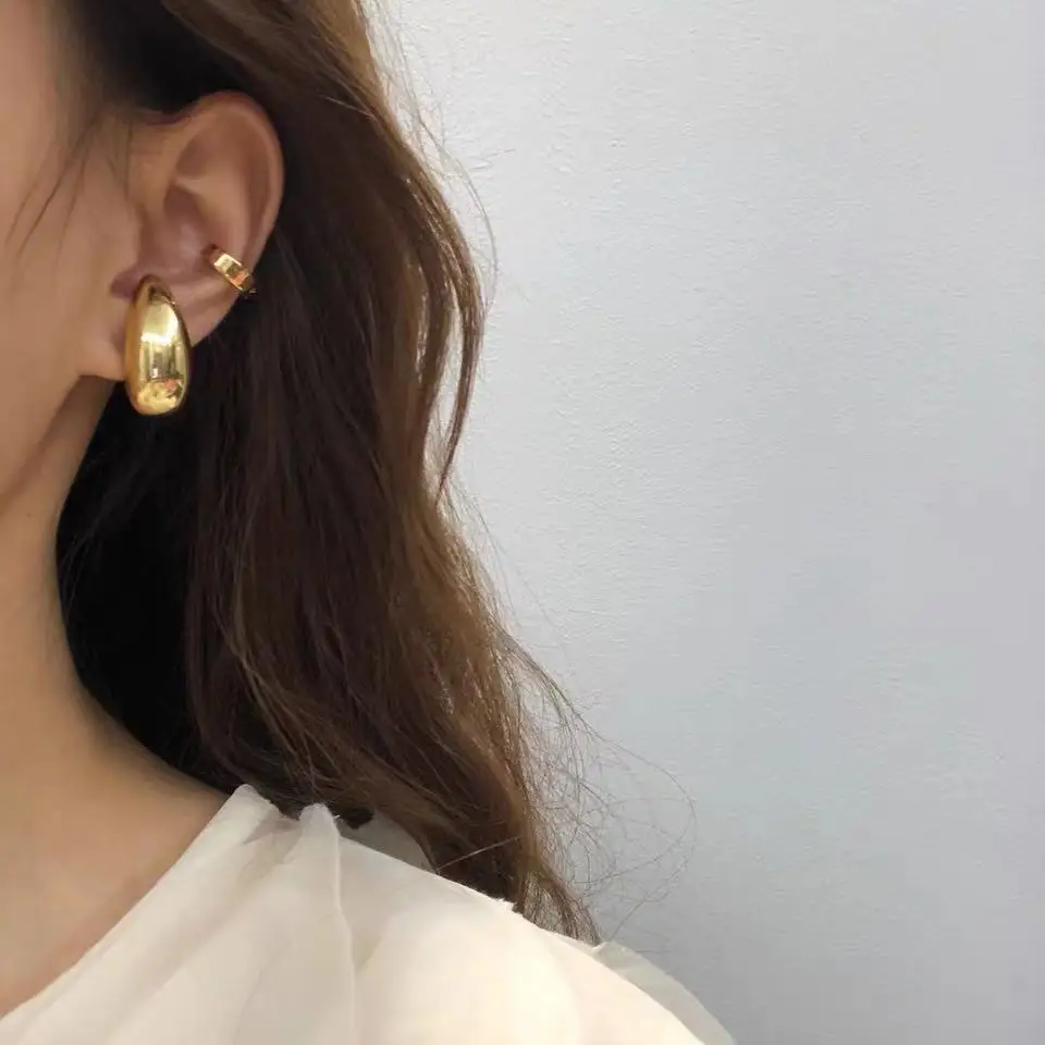 Minimalist Exaggeration Simple Retro Metal No piercing Irregular Profile Ear Bone Clip Earrings for Women Party Jewelry ear clip earrings,clip earrings,fashion earrings
