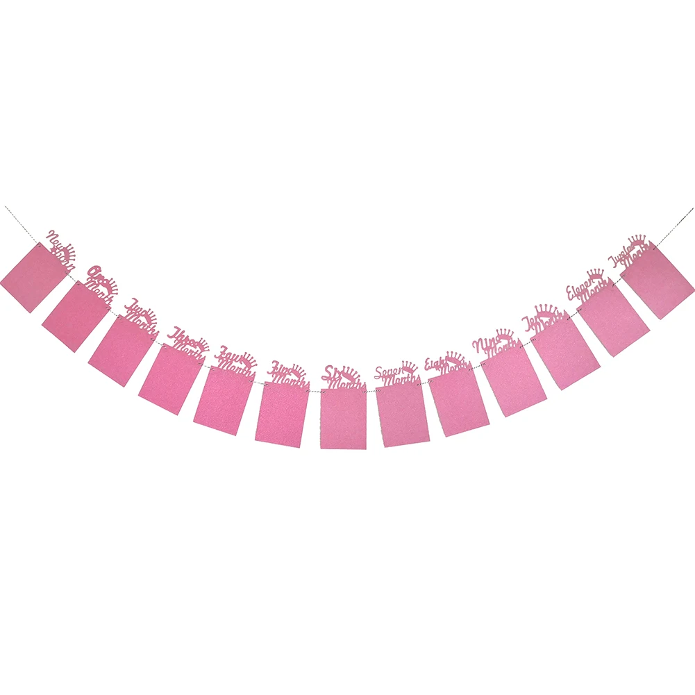 Розовый Плакат "с днем рождения" DIY Shower Festival Art Baby Photo Home Висячие мальчики девочки от 1 до 12 месяцев вечерние принадлежности для установки флажка флаги украшения бумаги - Цвет: Розовый