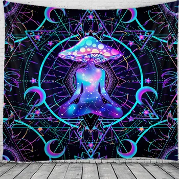 

Colorful mushroom and moon tapestry Indian Mandala Witchcraft Hippie Tapestry Boho decor Macrame Wall Hanging Tapestry