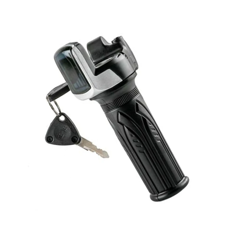 

Black Twisting Throttle Grips LED Power Indicator Key Lock Electric Bike Scooter