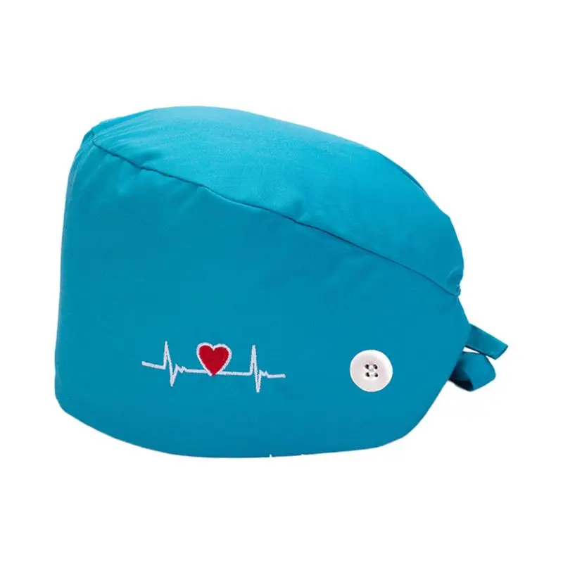 37 Colors Unisex Adjustable Working Scrub Cap with Protect Ears Button Electrocardiogram Embroidery Floral Print 