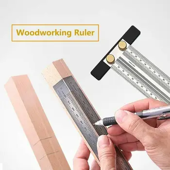 

High-precision Scale Ruler T-type Hole Ruler Stainless Woodworking Scribing Mark Line Gauge Carpenter Measuring Tool