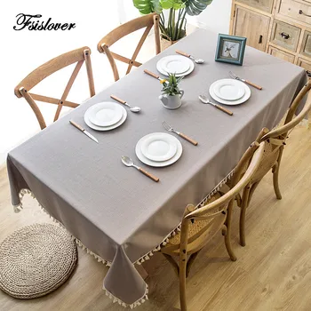 

FSISLOVER Waterproof Decorative Table Cloth Tassel and Lace Tablecloth Rectangular Dining Gray Table Cover Tafelkleed mesa nappe