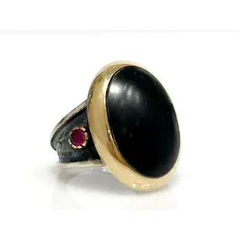 

Handwork Orijinal Oltu And Ruby Cubic Zirconia sterling Silver Authentic Ring