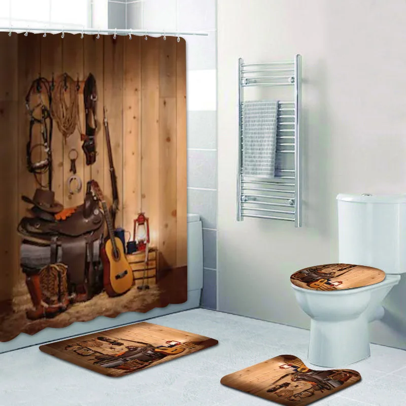 Rustic Western Cowboy Shower Curtain American Country Music Bathroom