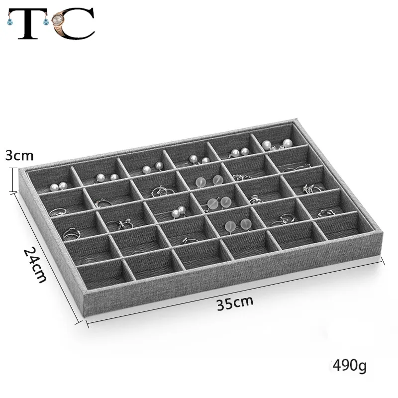 30 Grids Tray Модный серый льняной лоток для ювелирных изделий, органайзер, кольцо, серьги, чехол, браслет, держатель, ожерелье, подвеска, дисплей, лоток, ювелирный чехол - Цвет: 30 Grids Tray