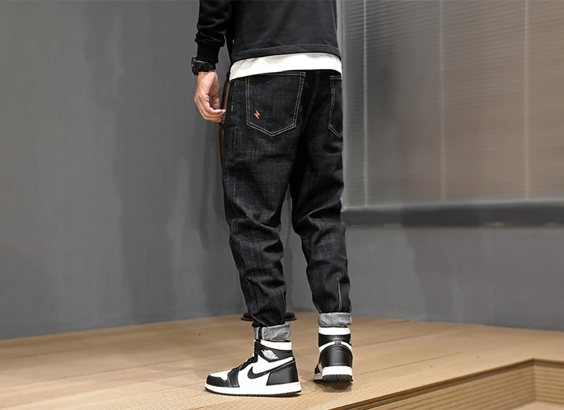 Fashion Streetwear Men Jeans Vintage Black Loose Fit Harem Jeans Men Pencil Pants Big Size 28-42 Japanese Style Hip Hop Jeans