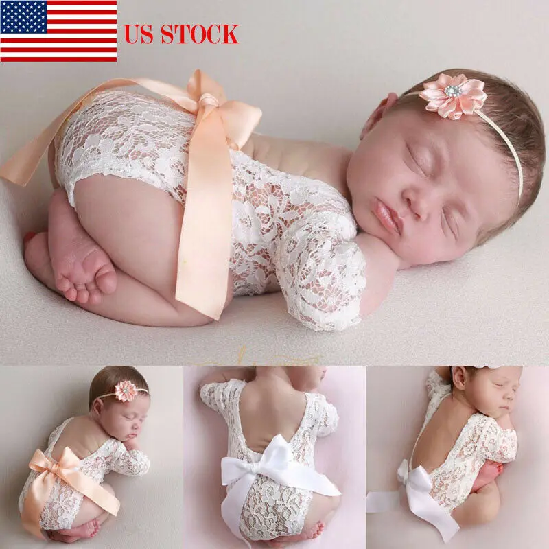 

Baby Receiving Blankets Newborn Lace Romper Photo Clothing Bow lace Hair Band Set Photography Props