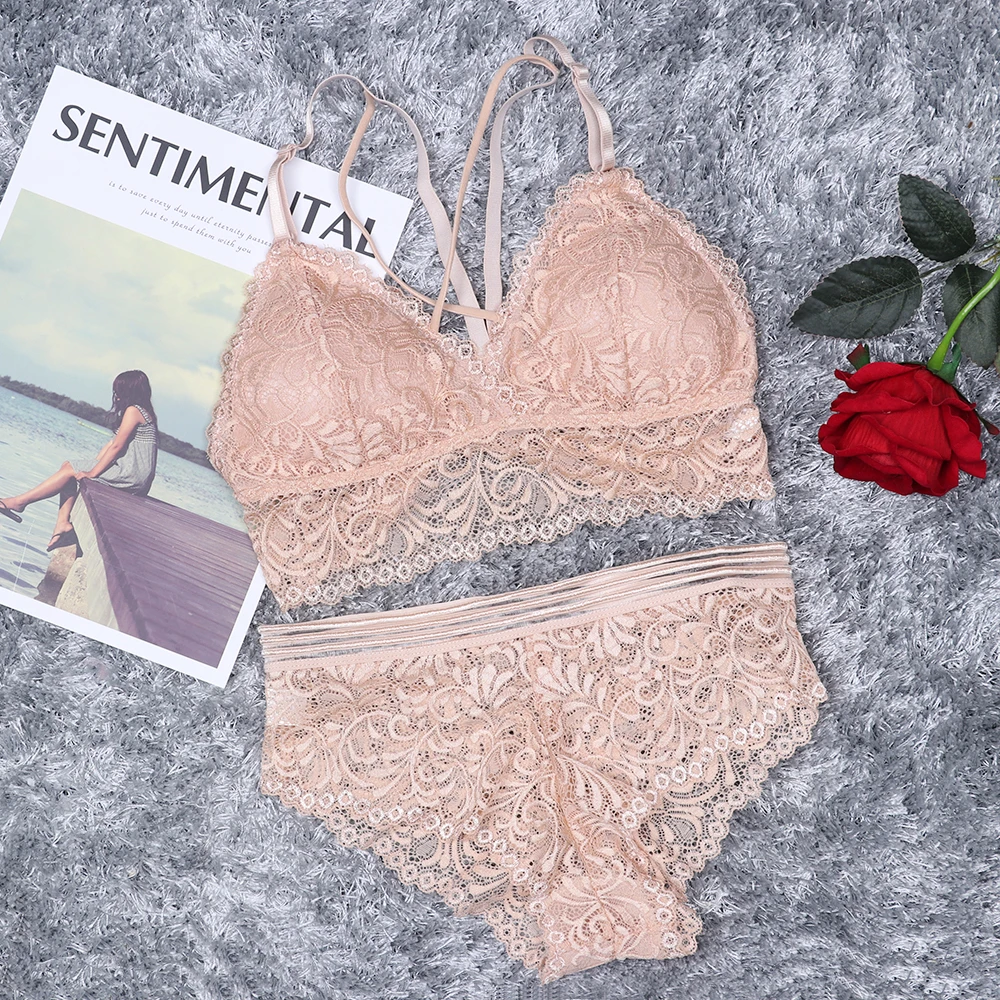 

Solid Transparent Lace Bra and Panty Set For Women Fashion Sexy Lingerie Set Bralette Sexy Intimates Ladies Underwear Set New