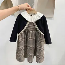 Новые весенние комплекты одежды для маленьких девочек, 2 предмета(черный вязаный кардиган+ платье), комплект принцессы для маленьких девочек, детская одежда на Рождество