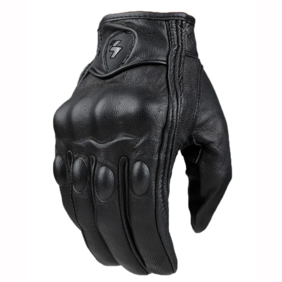 Gants de Moto en Cuir écran Tactile Hommes Gants de Cyclisme Course de Moto guantes de Moto luvas de motocicleta -Perforated Brown-6-M