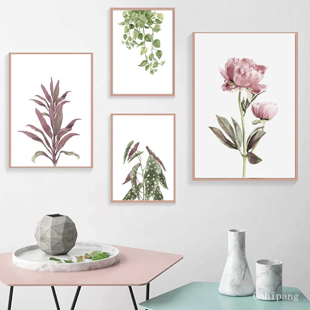 Peony Flower Poster Nordic Poster Nature Green Leaf Wall Art Canvas Painting Nordic Poster Wall Pictures Bedroom Decor Unframed