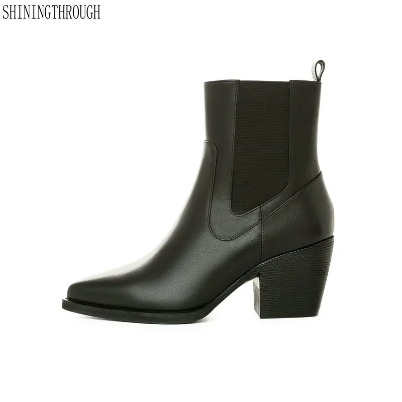 

100% genuine Leather Women Ankle Boots High Heels chelsea boots Party Wedding Shoes Woman poined toe Office Pumps size 41 42 43