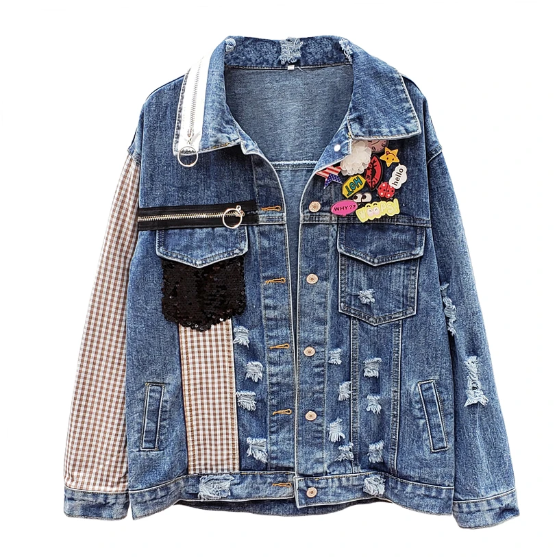 patchwork denim jacket womens