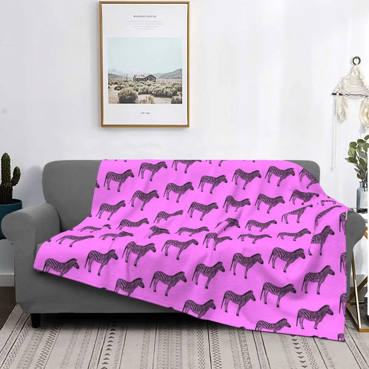 Pink Zebras Pattern Blanket Animal Stripes Plush Warm Soft Flannel